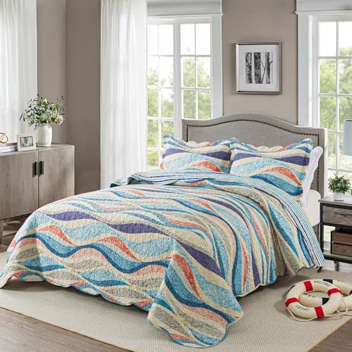 HoneiLife Coastal Quilt Sets Queen - 3 Pieces Beach Quilt Sets Ocean Bedspreads Lightweight Coverlets Nautical Bed Cover All Season Quilts - Image 2