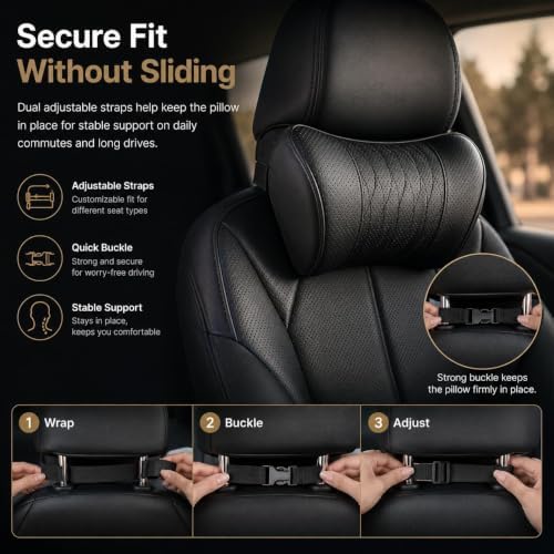 Universal Memory Foam Car Headrest Neck Pillow, Elegant Black - Image 5