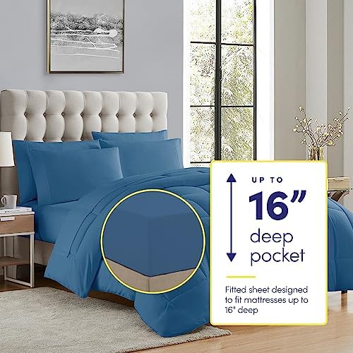 RV Short Queen Comforter Set for RV Camper - Comforter Set with Fitted & Flat Sheet, 4 Pillowcases - Tailored for RV Short Queen Beds - Cozy Essentials for Your RV Bedroom, Denim - Image 2