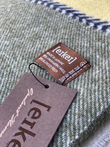 Eikei Merino Wool Throw Blanket Geo Wide Stripe Pattern Fringe Trim Soft Woolen Afghan Style Lightweight Machine Washable Cabana Stripes Scandi Style (Olive and Mustard, 55Wx78L) - Image 2