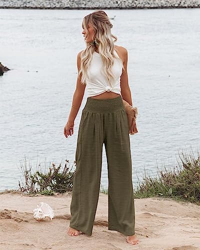 Angerella Womens Elastic High Waisted Palazzo Pants Casual Wide Leg Long Lounge Pant Trousers with Pocket - Image 2