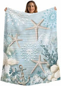 Blue Ocean Throw Blanket, Coastal Starfish Coral Fluffy Soft Blankets for Couch Bed Travel, Flowers Plush Microfiber Striped Flannel Blankets, Underwater Lightweight Sofa Blankets 32"x48" by Homechoid