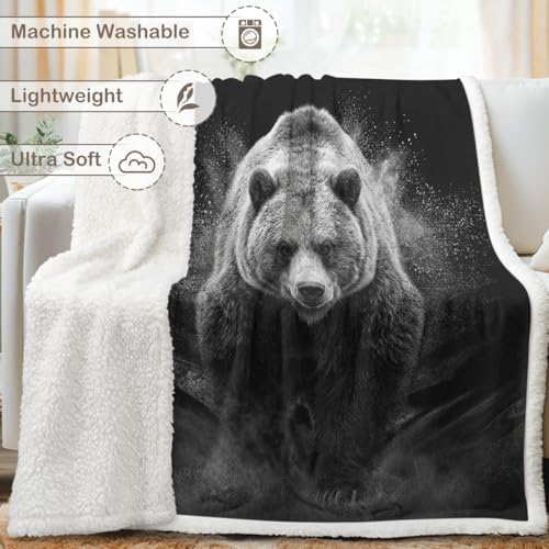 Grizzly Bear Sherpa Blanket Strong Animal Print Throw Blanket for Men Cozy Soft Warm 50x60 Inches Wildlife Design Comfort Gift for Bedroom Couch Office Decor Birthday Housewarming Anniversary - Image 6