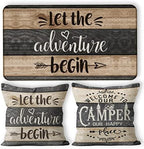 Camper Decor Doormat Pillow Cover Set - 1 * 30''x17'' Camper Rugs for Inside, 2 * 18x18 Camper Pillows Cover, RV Decorations for Inside Camper - Let The Adventure Begin by M-Qizi