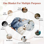 Blue Pumpkins Fall Throw Blanket, Thanksgiving Eucalyptus Fluffy Soft Blankets for Couch Bed Travel, Autumn Leaves Plush Microfiber Striped Flannel Blankets, Lightweight Sofa Blankets 60"x80" - Image 6