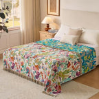 Boho Throw Blanket, 100% Soft Cotton Floral Quilt, King 90"x 98" - Image 3