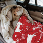 Merry Christmas Red Reindeer Snowflake Flannel Throw Blanket - Image 5