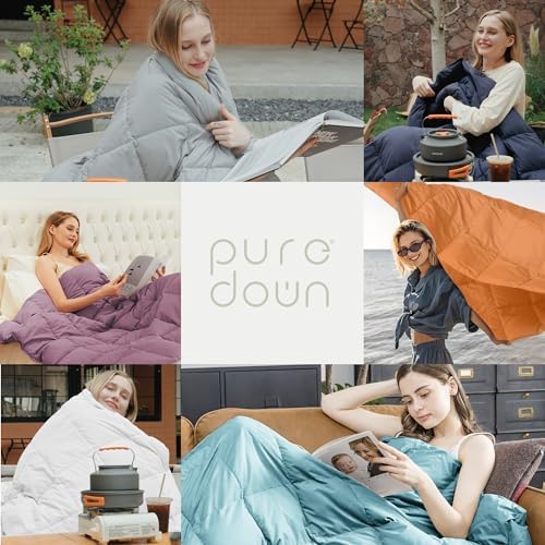 puredown® Soft Feather Down Throw Blanket Lightweight Packable Couch Throw for Indoor and Outdoor Use, Throw 50"X70", Ivory - Image 6