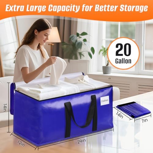 FabSpace 8-Pack Moving Bags with Backpack Straps & Carry Handles, 20 Gallons-76 L Heavy Duty Storage Totes for Space Saving, Foldable Storage Bags for College Dorm, Travel, Camping (Blue) - Image 3