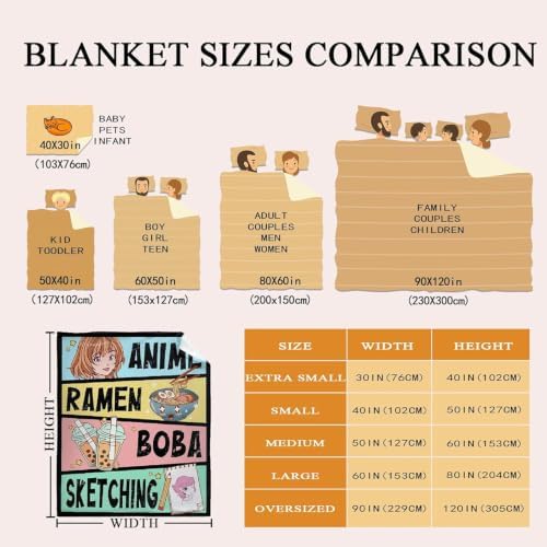 Anime Throw Blanket, Anime Gifts for Girls, Kawaii Ramen Sketching Decor - Image 4