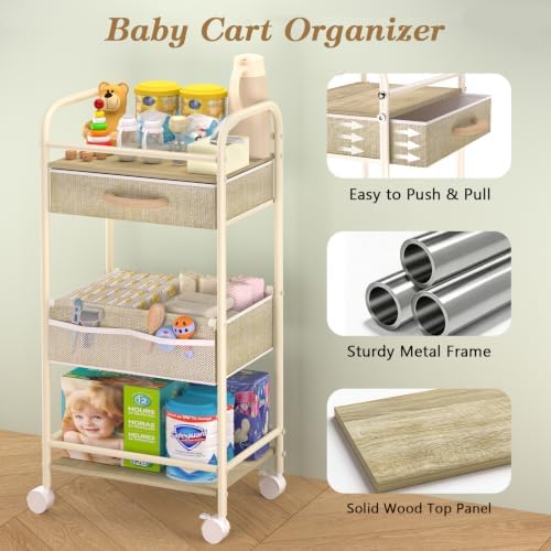 Baby Cart Organizer, Oxford Fabric Diaper Cart with Wooden Divider - Image 2