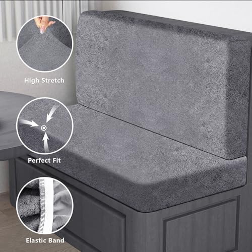 ANARACHON Leather Look RV Dinette Cushion Covers, Stretch Camper Cushion Slipcovers for Travel Trailer Couch RV Booth Seat(2 Backrest Cover & 2 Bench Cover,01 Light Gray) - Image 6