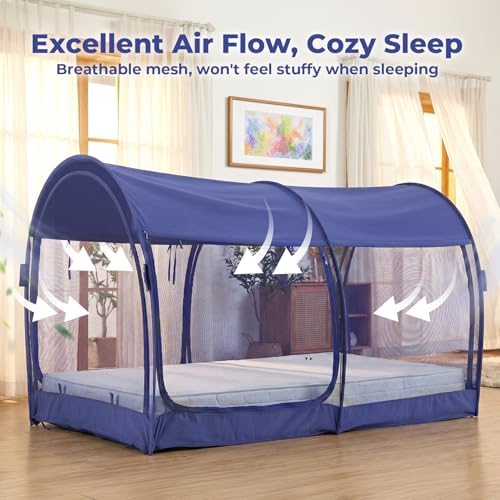LEEDOR® Bed Tent Dream Tent Bed Canopy Shelter Cabin Sleeping Tent Indoor Bed Curtain Pop Up Privacy Warm Breathable with 4 Doors Twin/Full/Queen for Kids and Adult (Mattress Not Included) - Image 5