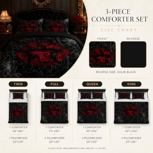 CCoutueChen Gothic Black Rose Bedding Set Full Size, Red Sexy Lip Comforter Set for Girls Women, 3 Pieces Soft Fluffy Microfiber with 2 Pillowcases, 79"x90" - Image 6
