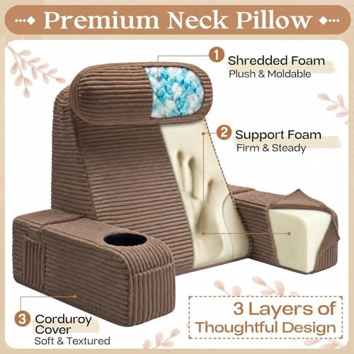 Reading Pillow/Backrest Pillow with Arms, Cup Holder & Phone Pocket - Image 5