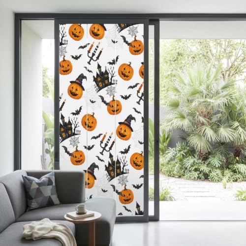 Window Privacy Film Frosted, Orange Pumpkins Halloween Non-Adhesive Static Cling Window Tint, Haunted Houses Bats Horror Insulated Windows Frosted Films for Living Room, 35.4 x 78.7 Inches - Image 2
