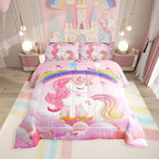 Erosebridal Unicorn Girls Bedding Set King Size Cute Rainbow Unicorn Comforter Set Kids Cartoon Kawaii Cute Duvet Set Pink Unicorn Quilt Stars Fantasy Girls Room Decor Teens Children Reversible by Erosebridal