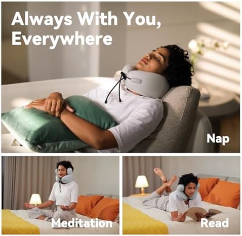 Travel Pillow - Memory Foam Neck Pillow, Noise Cancelling Neck Airplane Pillow for Long Flight, 360º Support Plane Pillow, Machine Washable Flight Pillow (Gray) - Image 5