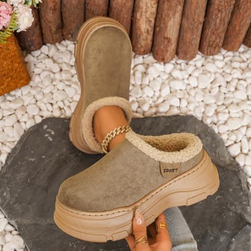 Womens Chunky Platform Slippers Fleece Lined House Clogs - Image 2