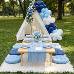 Beeveer Extra Large Outdoor Picnic Blanket with Table Runner Napkins and Floor Pillows Cushions for Picnic Party Camping Wedding Bachelorette Birthday Baby Shower Decor(71x91'',Blue,6 Set) - Image 2