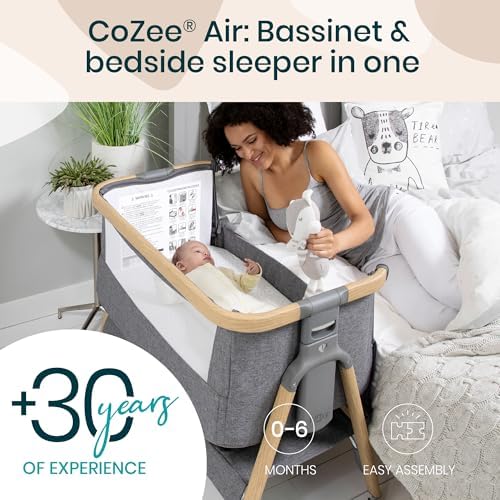 Tutti Bambini CoZee® Air Baby Bassinet & Bedside Sleeper, Oak & Charcoal - Image 2