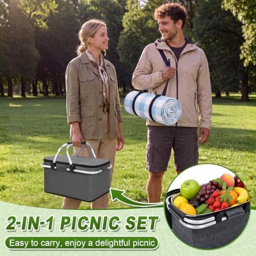 Domensi 2-in-1 Picnic Basket & Blanket Set, 30L Insulated Cooler Bag - Image 6