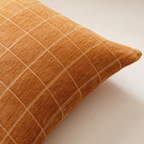 Decorative Chenille Plaid Fall Throw Pillow Covers Bronze 26x26 Set of 2 - Image 6