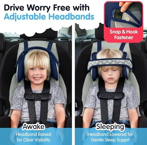 NapUp Car Seat Head Support for Toddler - Anti-Bobbing Head Holder - Blue - Image 6