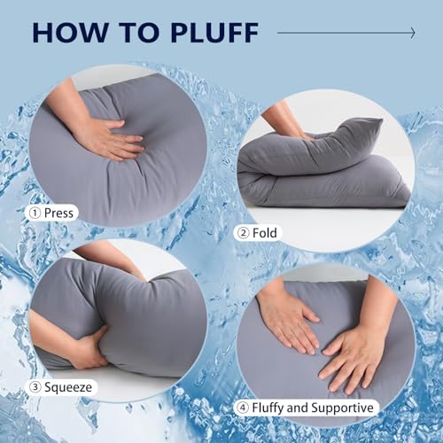 DOWNCOOL Large Body Pillow Insert with Cooling Cover - Soft Long Bed Pillow for Summer - Breathable Full Body Pillow for Adults - 20x54 inch (Grey, with Cover) - Image 6