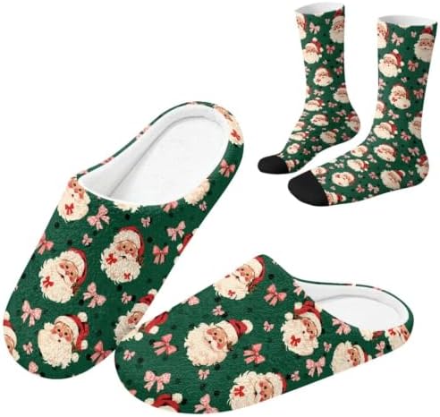 Jeiento Winter Fuzzy Slipper and Crew Socks for Women,Adult Slip-on Close Toe House Slipper,Flat Comfort home Slides by Jeiento