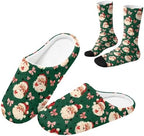 Jeiento Winter Fuzzy Slipper and Crew Socks for Women,Adult Slip-on Close Toe House Slipper,Flat Comfort home Slides by Jeiento