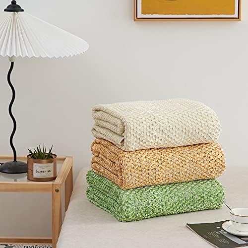 Longhui bedding 100% Cotton Knitted Throw Blanket – Cream, Soft & Cozy, Machine Washable, 51"x63" – Perfect for Living Room, Couch, Sofa, Bed or Travel - Image 5