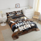 Erosebridal Rustic Farmhouse Comforter Set for Cabin Camper King Bedding Set for Rv Bunks,Happy Camping Quilt Comforter for Kids Boys Adults Men,Retro Grunge Brown Rusty Planks Duvet Insert 3 Pcs - Image 4