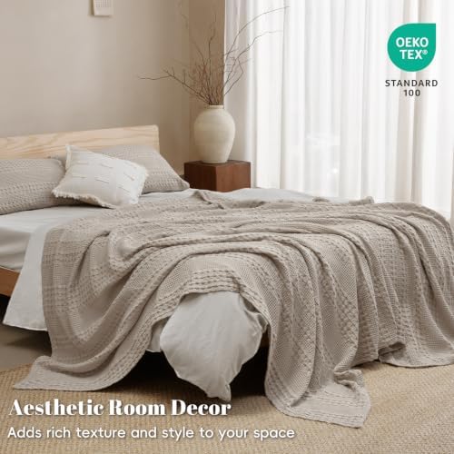 PHF Lightweight 100% Cotton Waffle Blanket for Bed, King, Pearl Gray - Image 5