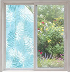 Window Privacy Film Frosted, Blue Botanical Non-Adhesive Static Cling Window Tint, Summer Palm Leaves Foliage Tropical Insulated Windows Frosted Films for Living Room, 35.4 x 78.7 Inches by Unknown