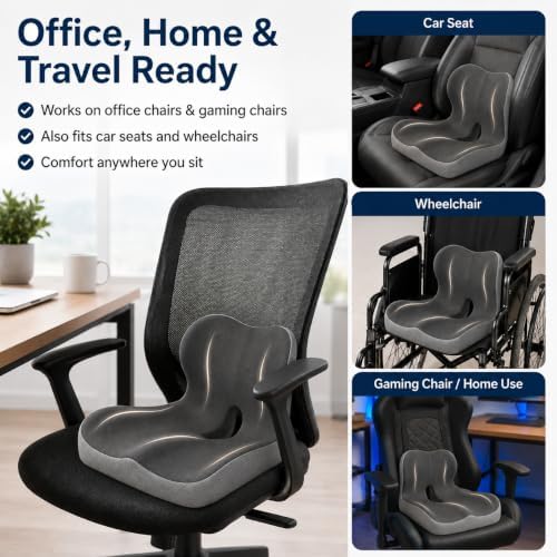 Celnva Orthopedic Seat Cushion – L-Shaped Lumbar Support Memory Foam Comfort for Long Sitting, Ergonomic Support for Office Chair, Wheelchair, Car & Travel (XL Gray) - Image 6