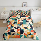Erosebridal Teal Orange Geometric Toddler Bedding Set,Retro Abstract Aesthetic Comforter Set for Kids Room Decor,Colorful Quilt Bed Set Boho Style Down Comforter 2Pcs - Image 2