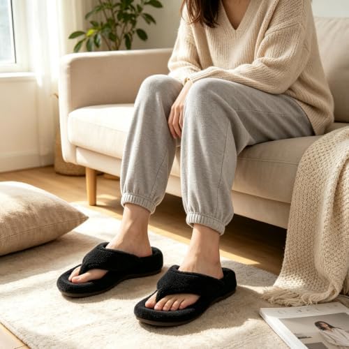 BCSTUDIO Women's Orthopedic Flip Flop Fuzzy Slippers with Arch Support - Image 2