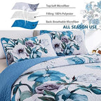 Drucon Floral Quilt Set King 3 Pieces Boho Blue Floral Quilt Coverlet Set - Image 4