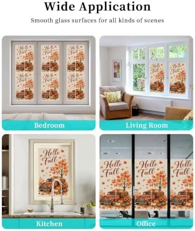 Window Privacy Film Frosted, Thanksgiving Fall Reusable Static Cling Window Tints, Orange Car Pumpkin Maple Leaves Tree Heat Control Windows Films for Offices, Balcony, 29.5 x 118 Inches - Image 7