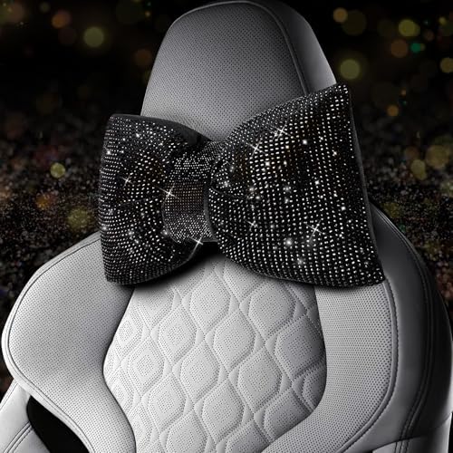 4 PCS Bling Car Pillows,Rhinestones Bowknot Car Headrest Pillow,Black - Image 2