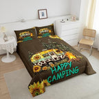 Erosebridal RV Camper Queen Comforter Set,Happy Camping Bedding Sets for Travel Trailer,Farmhouse Sunflower Quilt Bed Set for Kids Adults,Country Floral Bedroom Decor,2 Pillowcases Lightweight - Image 4