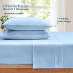 100% Pima Cotton Pillowcases – 800 Series, Ultra Soft & Cooling, Euro 26"x26", Set of 2 – Light Blue, Hotel Luxury Quality, Envelope Closure, Skin & Hair Friendly - Image 2