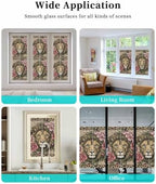 Window Privacy Film Frosted, Lion Print Reusable Static Cling Window Tints, Vintage Peony Flower Chic Wild Animals Texture Heat Control Windows Films for Offices, Balcony, 29.5 x 118 Inches - Image 7