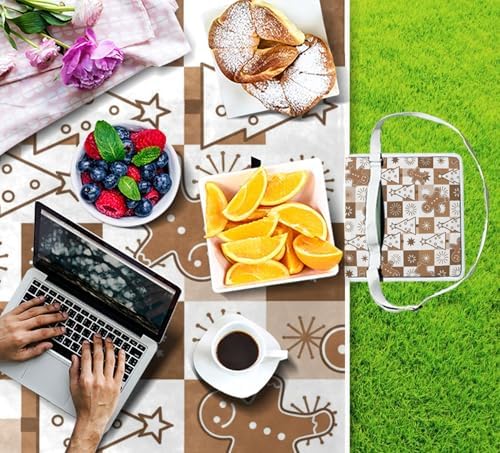 MNSRUU Picnic Blanket Waterproof Foldable, Gingerbread Men and Christmas Large Outdoor Picnic Beach Camping Blanket Travel Mat, Shoulder Strap Tote, Rectangle 57x59in - Image 4