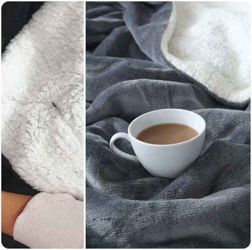NANPIPER Sherpa Blanket for Couch, Warm and Lightweight Throw, Soft Fuzzy Plush Fleece for Winter, Castlerock Grey 50x60 Inches - Image 5