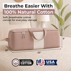 Soft Canvas Storage Bags with Zipper. Thick Breathable, 2pc King/Queen Comforter Organizer. Four Carrying Handles and Window. Large 25x19x9in Bag for Sheets Blankets Bedding Pillows, Clothes (Pink) - Image 2