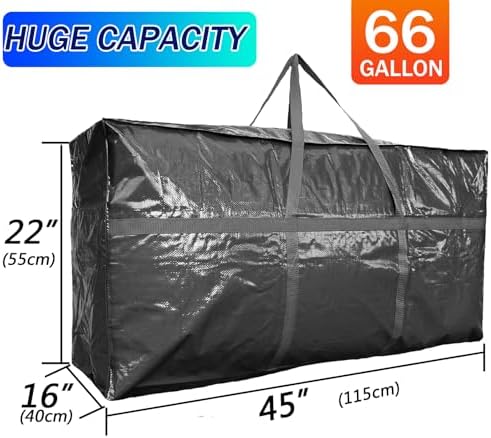 1-Pack 66 Gallon Heavy Duty Storage Bags, Extra Large Zippered Duffle Totes for Moving, Travel, Bedding & Christmas Tree(Black,250L-1 Pack) - Image 2