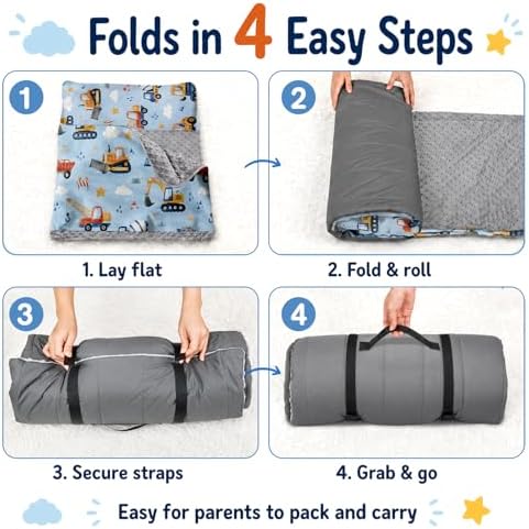 Toddler Nap Mat with Pillow & Blanket for Daycare, Extra Large Kids Nap Mat for Preschool Kindergarten, Roll-Up Sleeping Mat for Boys, Easy Carry Travel Camping Slumber Bag - Image 4
