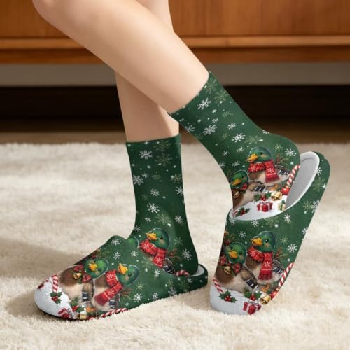 Jeiento Winter Fuzzy Slipper and Crew Socks for Women,Adult Slip-on Close Toe House Slipper,Flat Comfort home Slides - Image 2
